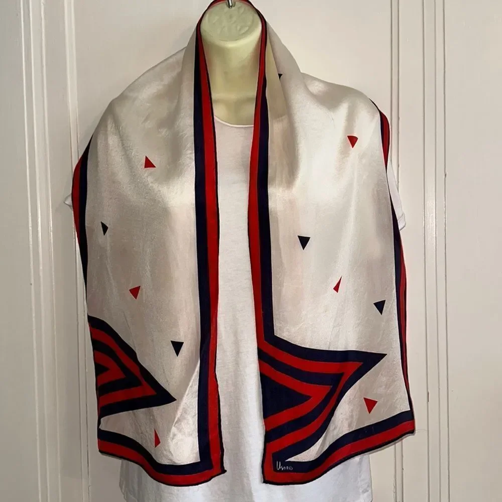 Vintage mid century‎ Vera Neumann red, white & blue long silk scarf